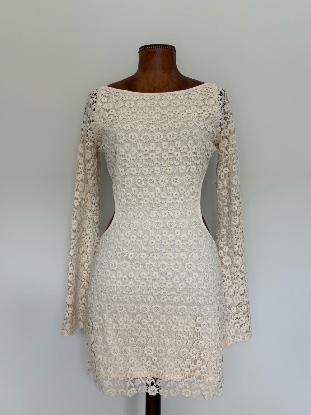 Lucy in the Sky Floral Crochet Long-Sleeve Cutout Mini Dress
